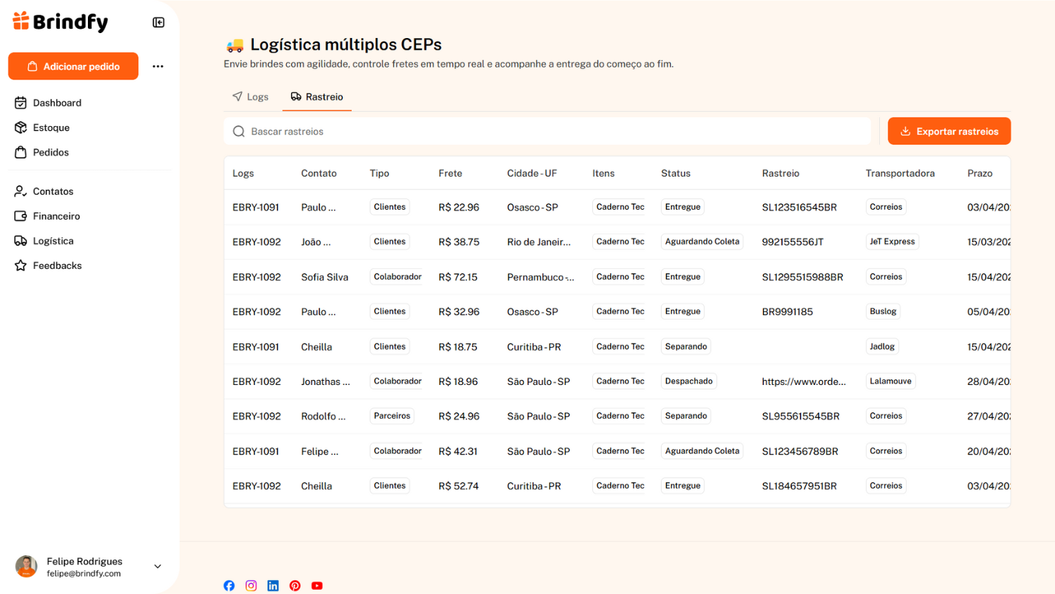 Enviar Brindes para Multiplos CEPS é com a Brindfy